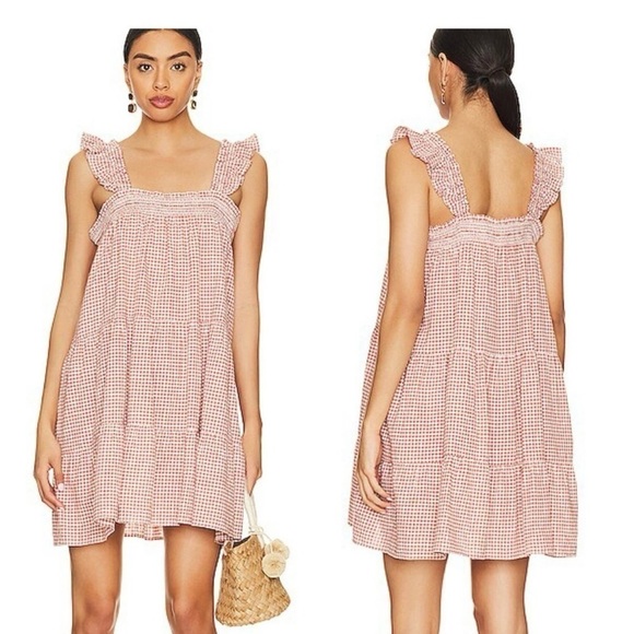 Cleobella Dresses & Skirts - Cleobella Rayan Mini Dress Rose Gingham Organic Cotton Tiered smocked